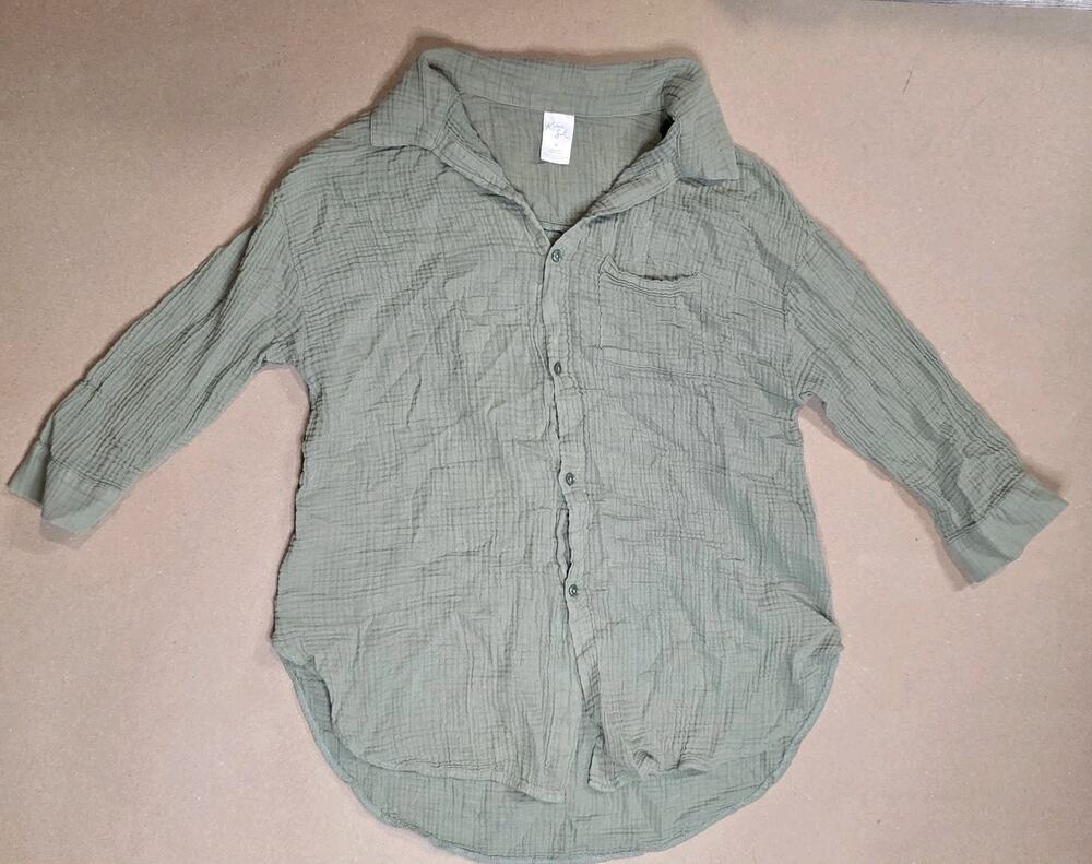 Kona Sol Gauze Cotton Tunic Cover Up Womens M Green Beach Pool Summer Swim Light